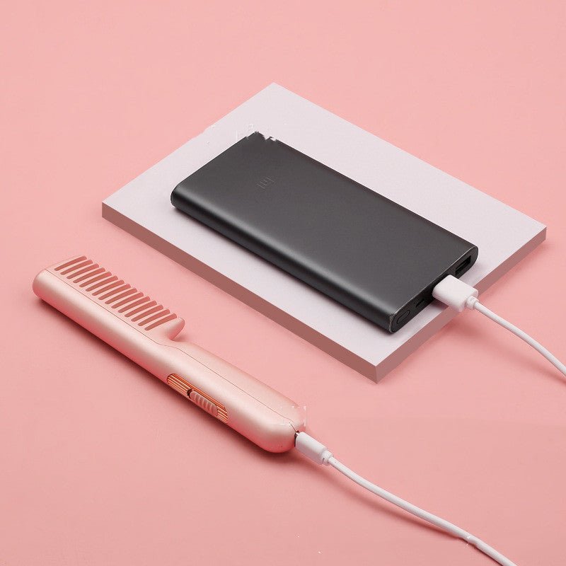 2 In 1 Wireless Straight Hair Comb Portable USB Charging Negative - Ion Smoothing Straightener Curling Comb Hair Brush - MEDIJIX