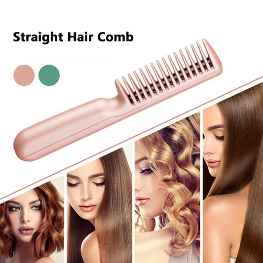 2 In 1 Wireless Straight Hair Comb Portable USB Charging Negative - Ion Smoothing Straightener Curling Comb Hair Brush - MEDIJIX