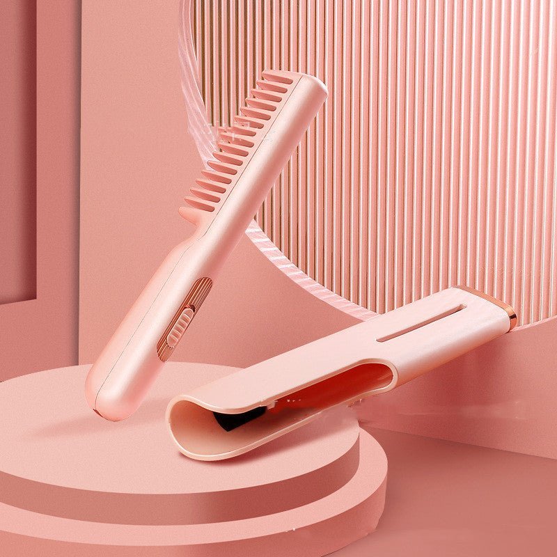 2 In 1 Wireless Straight Hair Comb Portable USB Charging Negative - Ion Smoothing Straightener Curling Comb Hair Brush - MEDIJIX