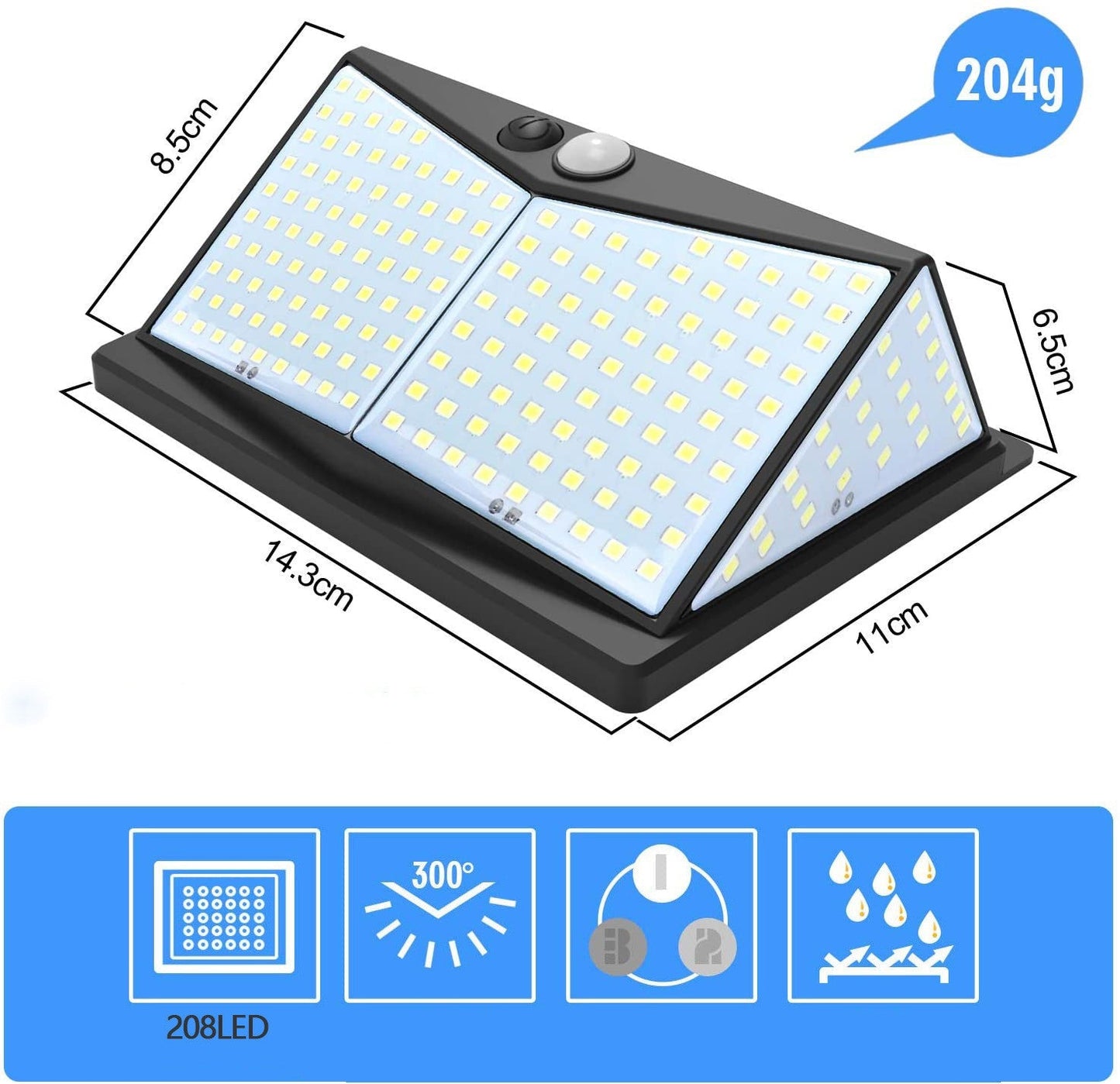 208LED Solar Wall Lamp Human Body Induction Garden Lamp Villa Landscape Lamp - MEDIJIX