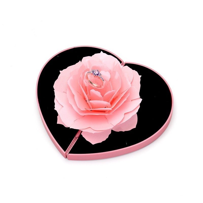 3D Love Box Heart - shaped Rose Flower Rotating Ring Box Valentines Day Gift - MEDIJIX