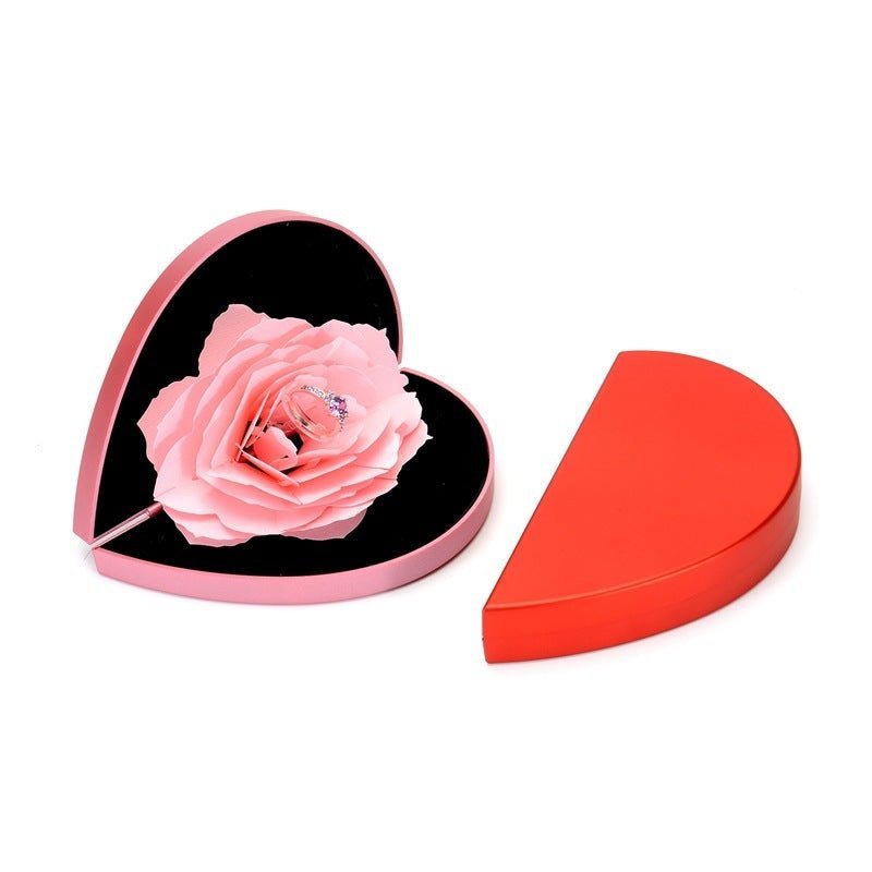 3D Love Box Heart - shaped Rose Flower Rotating Ring Box Valentines Day Gift - MEDIJIX