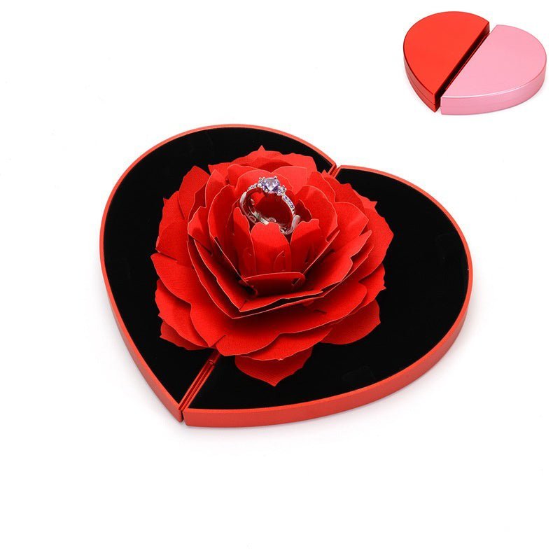 3D Love Box Heart - shaped Rose Flower Rotating Ring Box Valentines Day Gift - MEDIJIX