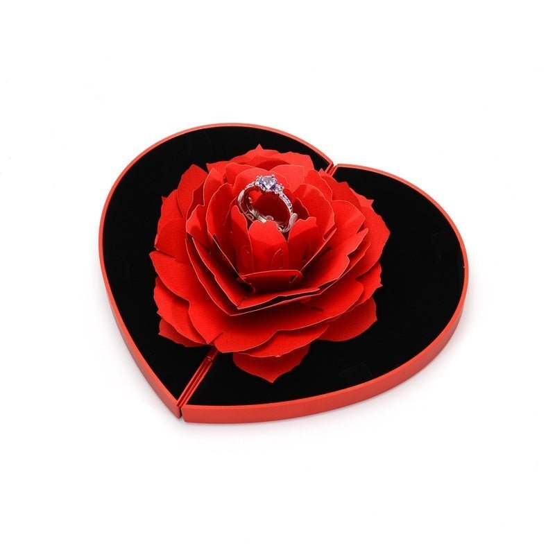 3D Love Box Heart - shaped Rose Flower Rotating Ring Box Valentines Day Gift - MEDIJIX