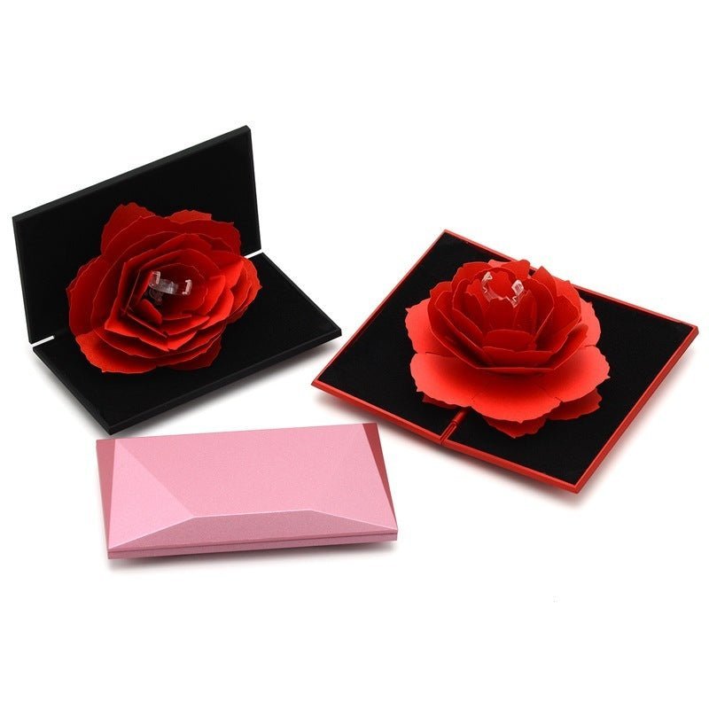 3D Love Box Heart - shaped Rose Flower Rotating Ring Box Valentines Day Gift - MEDIJIX