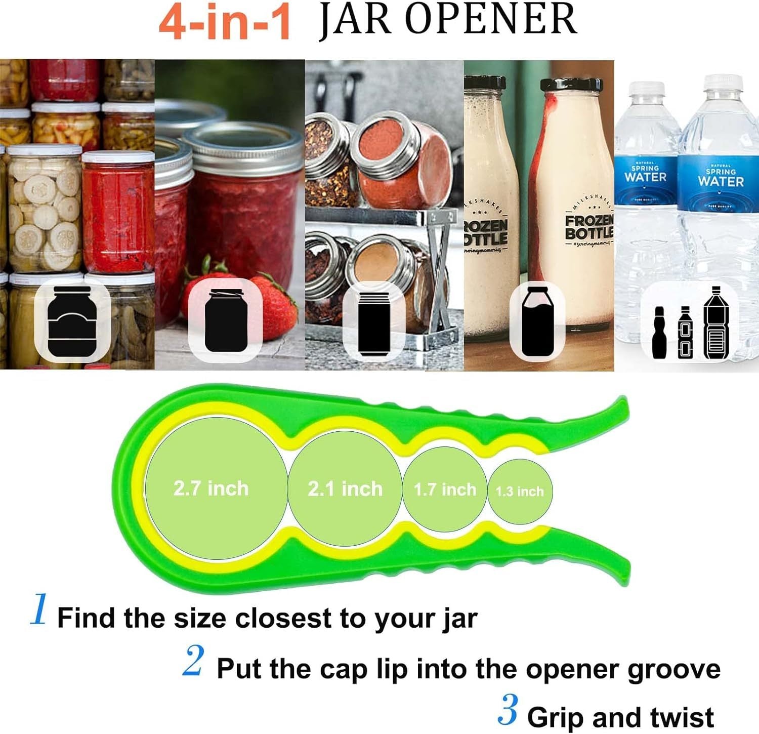 4 In 1 Can Opener, Multifunctional Jar Opener, Bottle Opener, Non Slip Jar Bottle Opener Random Color - MEDIJIX