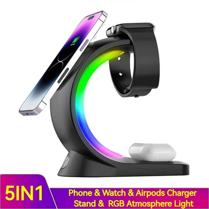 4 In 1 Magnetic Wireless Charger Fast Charging For Smart Phone Atmosphere Light Charging Station For Airpods Pro I - phone Watch - MEDIJIX