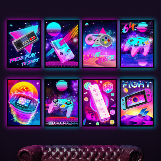 Retro Neon Game Poster Canvas Painting - MEDIJIX