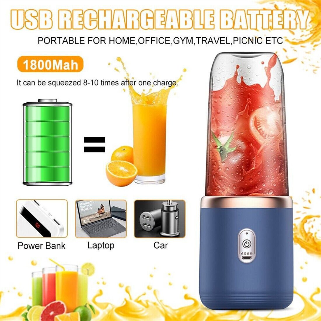 Electric Juice Maker Portable Blender Smoothie Mini Juicer Fruit Machine 400ml - MEDIJIX