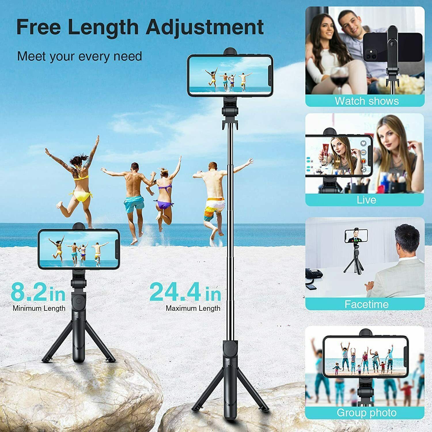 Fit Telescopic Selfie Stick Bluetooth Tripod Monopod Phone Holder - MEDIJIX