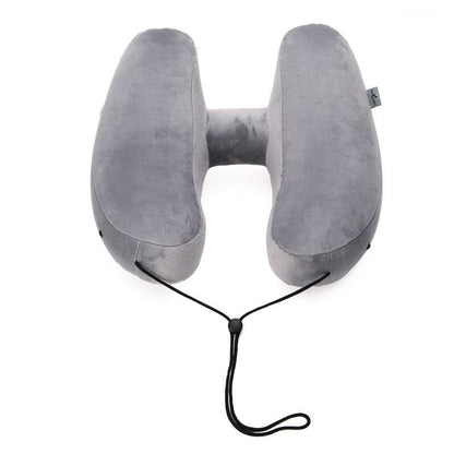 Hooded Travel Pillow H Shaped Inflatable Neck Pillow Folding Lightweight Nap Car Seat Office Airplane Sleeping Cushion Pillows - MEDIJIX