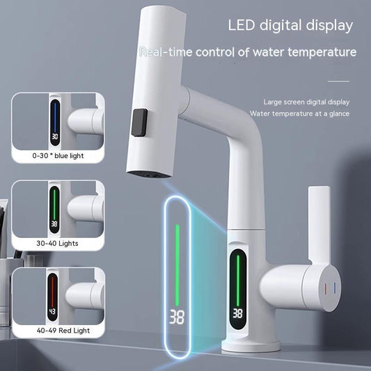 Intelligent Digital Display Faucet Pull - out Basin Faucet Temperature Digital Display Rotation - MEDIJIX