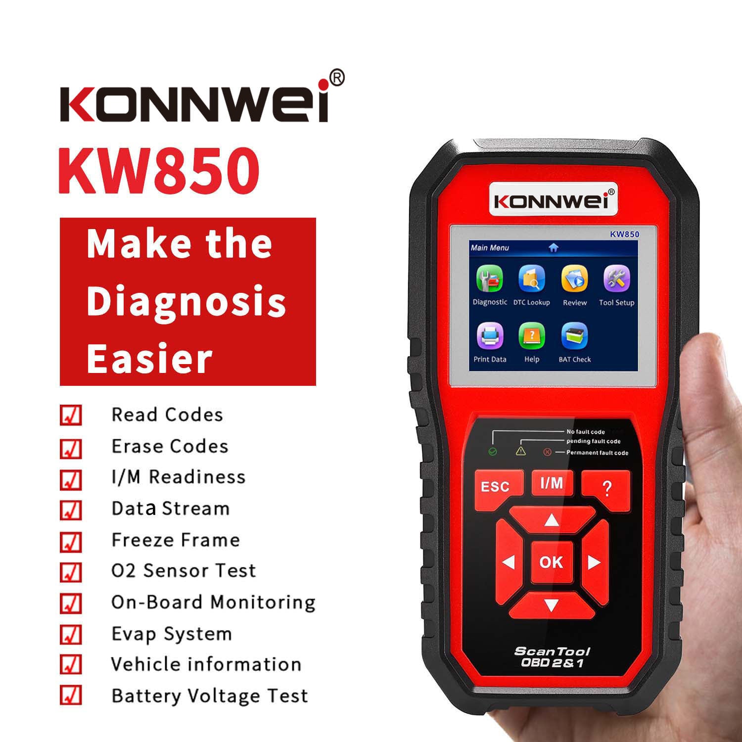 KW850 OBD2 CAN BUS Code Reader car engine fault code detector scanner - MEDIJIX