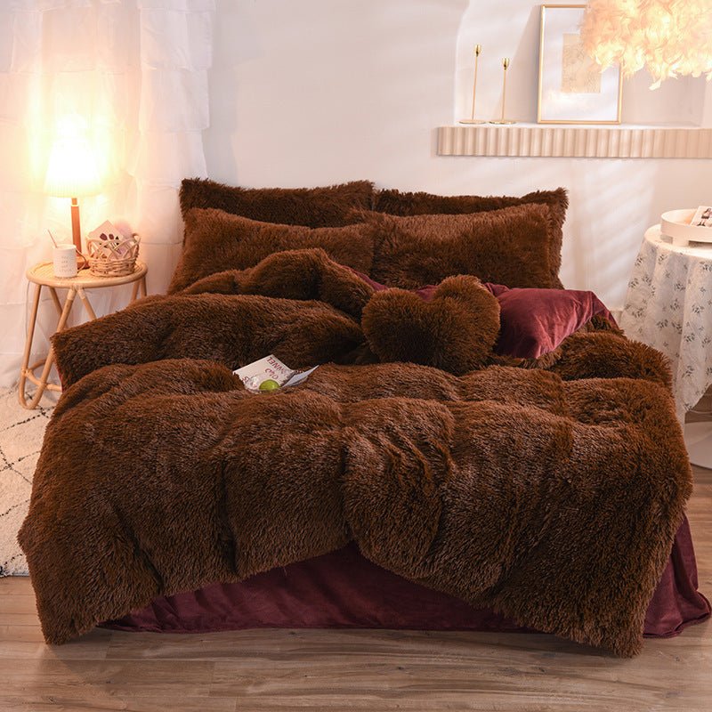 Luxury Thick Fleece Duvet Cover Queen King Winter Warm Bed Quilt Cover Pillowcase Fluffy Plush Shaggy Bedclothes Bedding Set Winter Body Keep Warm - MEDIJIX