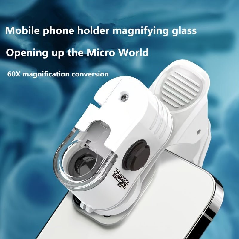 Mini Mobile Phone Microscope, 60x Pocket Microscope, Handheld Portable LED Lighted Magnification Endoscope With A Mobile Phone Adapter Clip - MEDIJIX