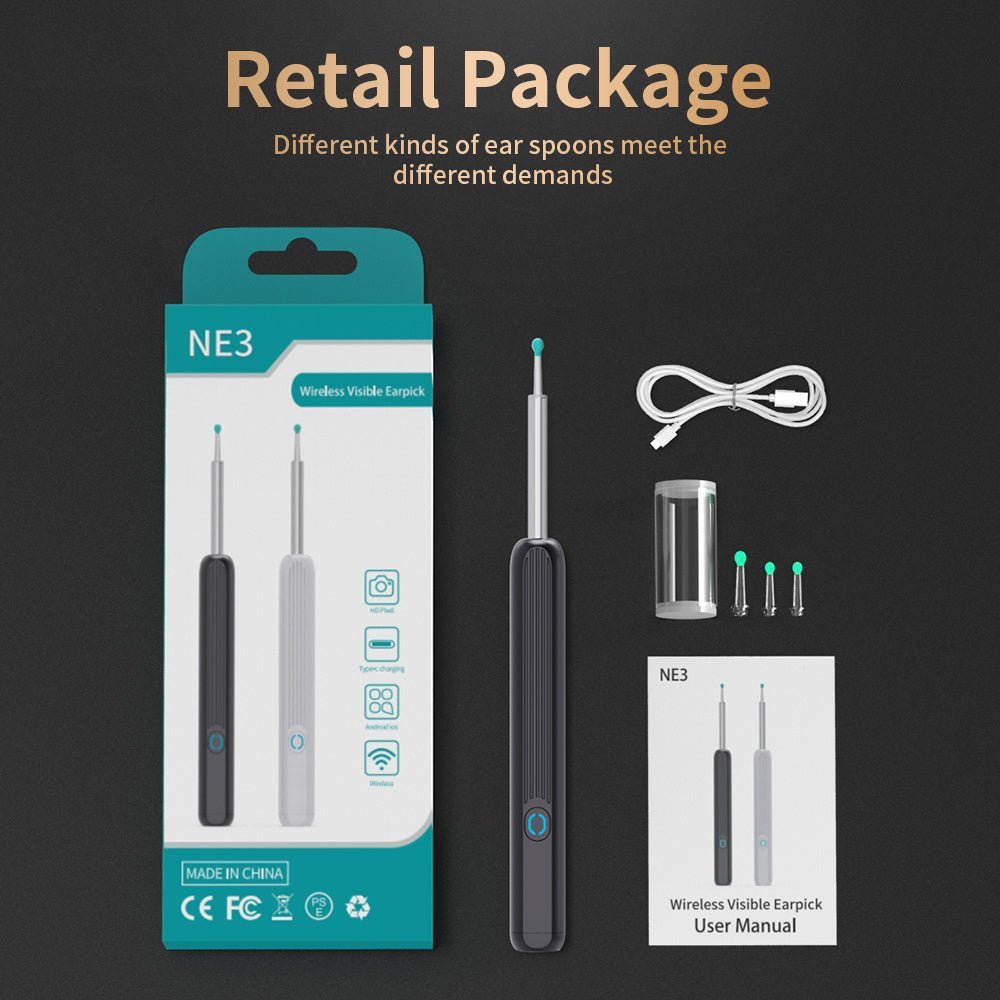 NE3 Ear Cleaner Otoscope Ear Wax Removal Tool With Camera LED Light Wireless Ear Endoscope Ear Cleaning Kit For I - phone - MEDIJIX