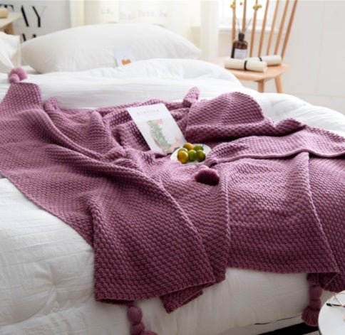 Nordic fringed knit ball blanket wool blanket office air conditioning lunch break blanket shawl blanket sofa leisure blanket blanket - MEDIJIX