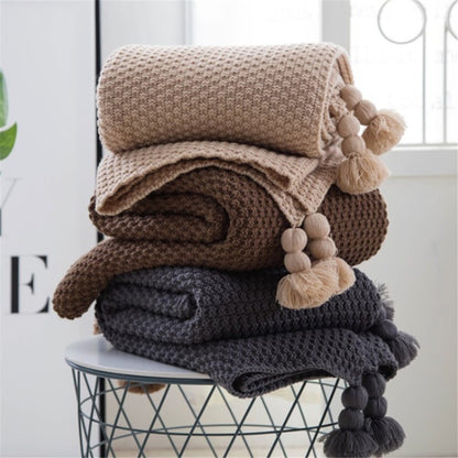 Nordic fringed knit ball blanket wool blanket office air conditioning lunch break blanket shawl blanket sofa leisure blanket blanket - MEDIJIX