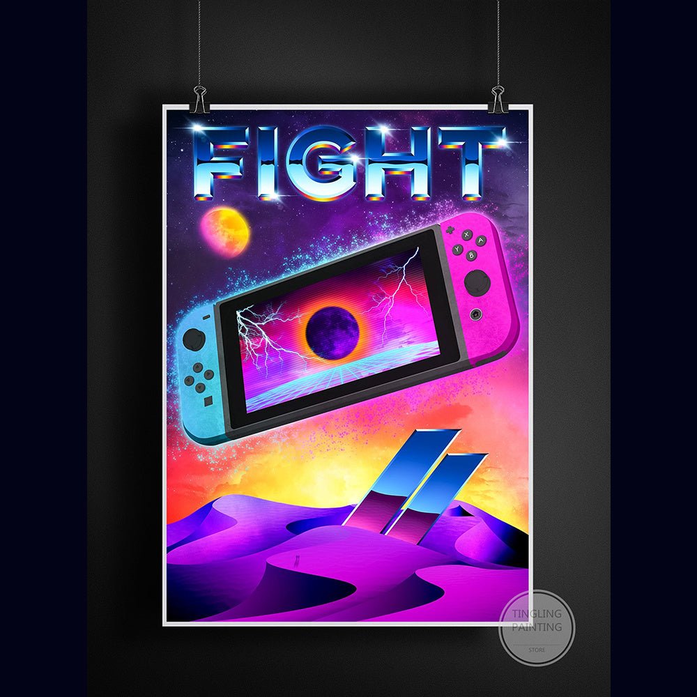 Retro Neon Game Poster Canvas Painting - MEDIJIX