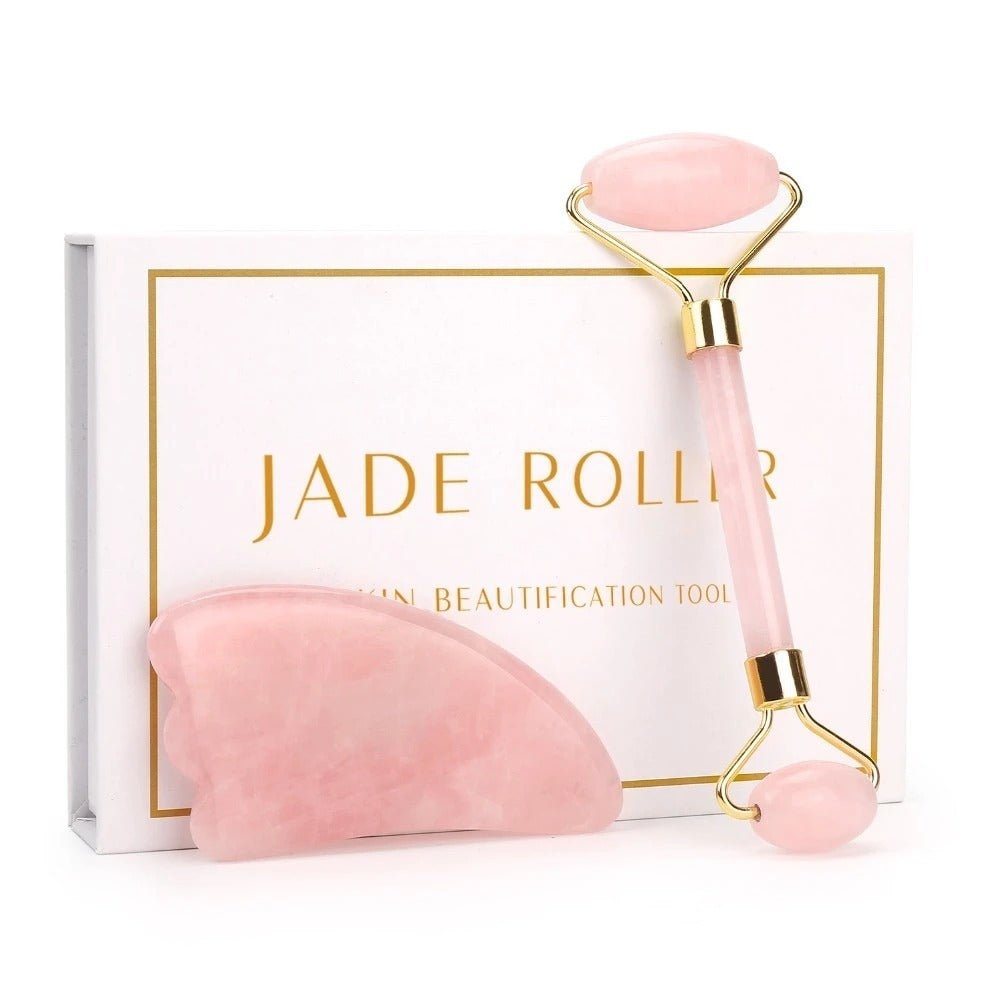 Rose Quartz Roller Slimming Face Massager Lifting Tool Natural Jade - MEDIJIX