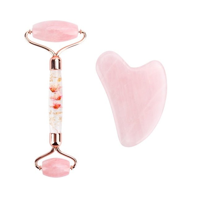 Rose Quartz Roller Slimming Face Massager Lifting Tool Natural Jade - MEDIJIX