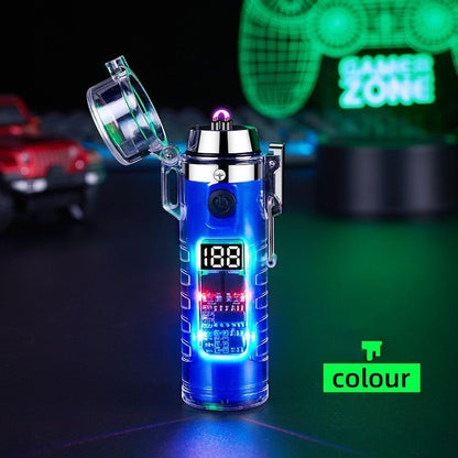 Transparent Shell Dual Arc USB Charging Lighter Outdoor Waterproof LED Colorful Light Power Display Illumination Light Gadgets - MEDIJIX