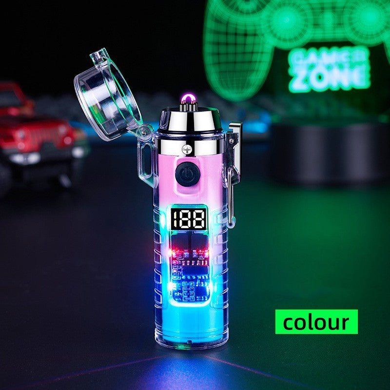 Transparent Shell Dual Arc USB Charging Lighter Outdoor Waterproof LED Colorful Light Power Display Illumination Light Gadgets - MEDIJIX