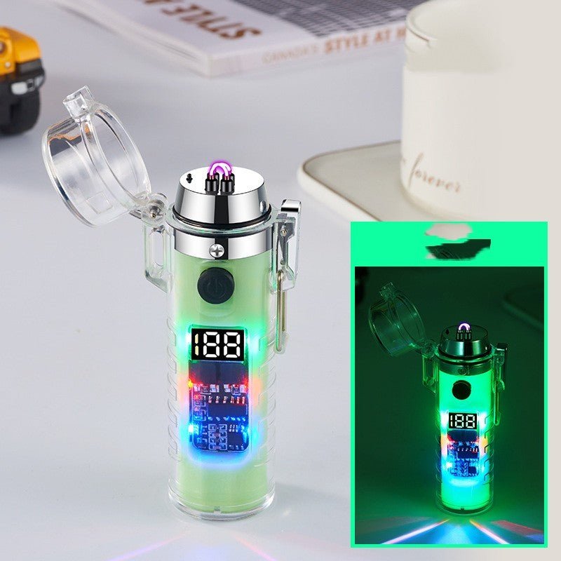 Transparent Shell Dual Arc USB Charging Lighter Outdoor Waterproof LED Colorful Light Power Display Illumination Light Gadgets - MEDIJIX