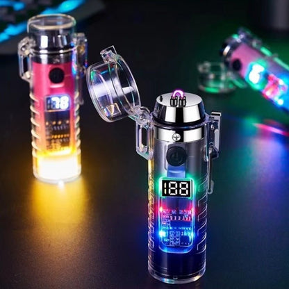 Transparent Shell Dual Arc USB Charging Lighter Outdoor Waterproof LED Colorful Light Power Display Illumination Light Gadgets - MEDIJIX