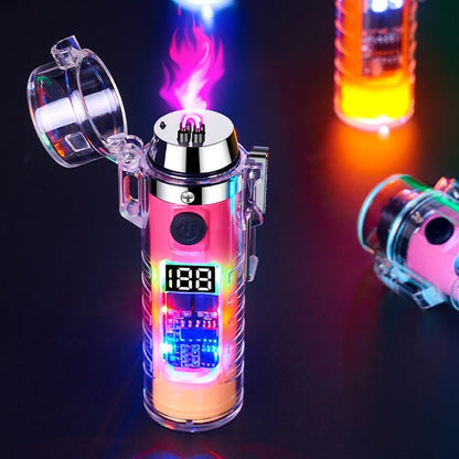 Transparent Shell Dual Arc USB Charging Lighter Outdoor Waterproof LED Colorful Light Power Display Illumination Light Gadgets - MEDIJIX