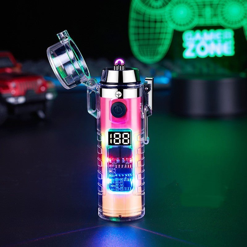 Transparent Shell Dual Arc USB Charging Lighter Outdoor Waterproof LED Colorful Light Power Display Illumination Light Gadgets - MEDIJIX