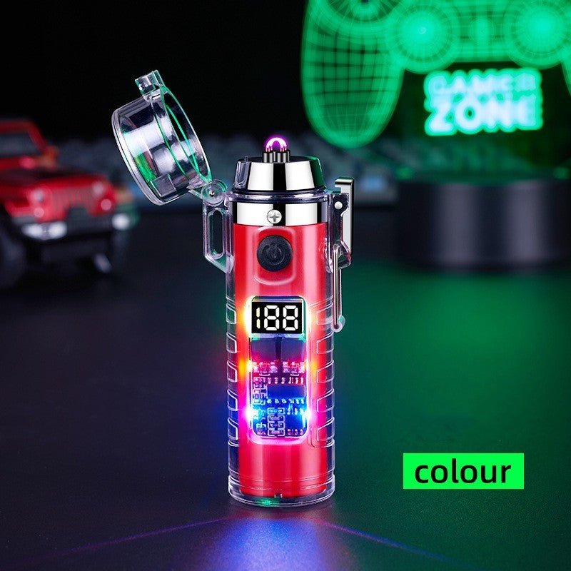 Transparent Shell Dual Arc USB Charging Lighter Outdoor Waterproof LED Colorful Light Power Display Illumination Light Gadgets - MEDIJIX